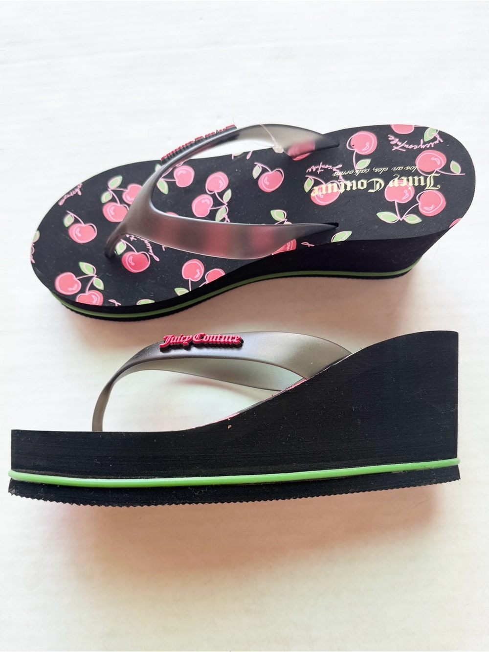 Juicy Couture Cherry Wedge Platform Flip Flops New in Box Size 8